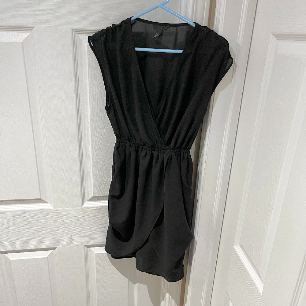 Sleeveless Wrap Style Black Dress